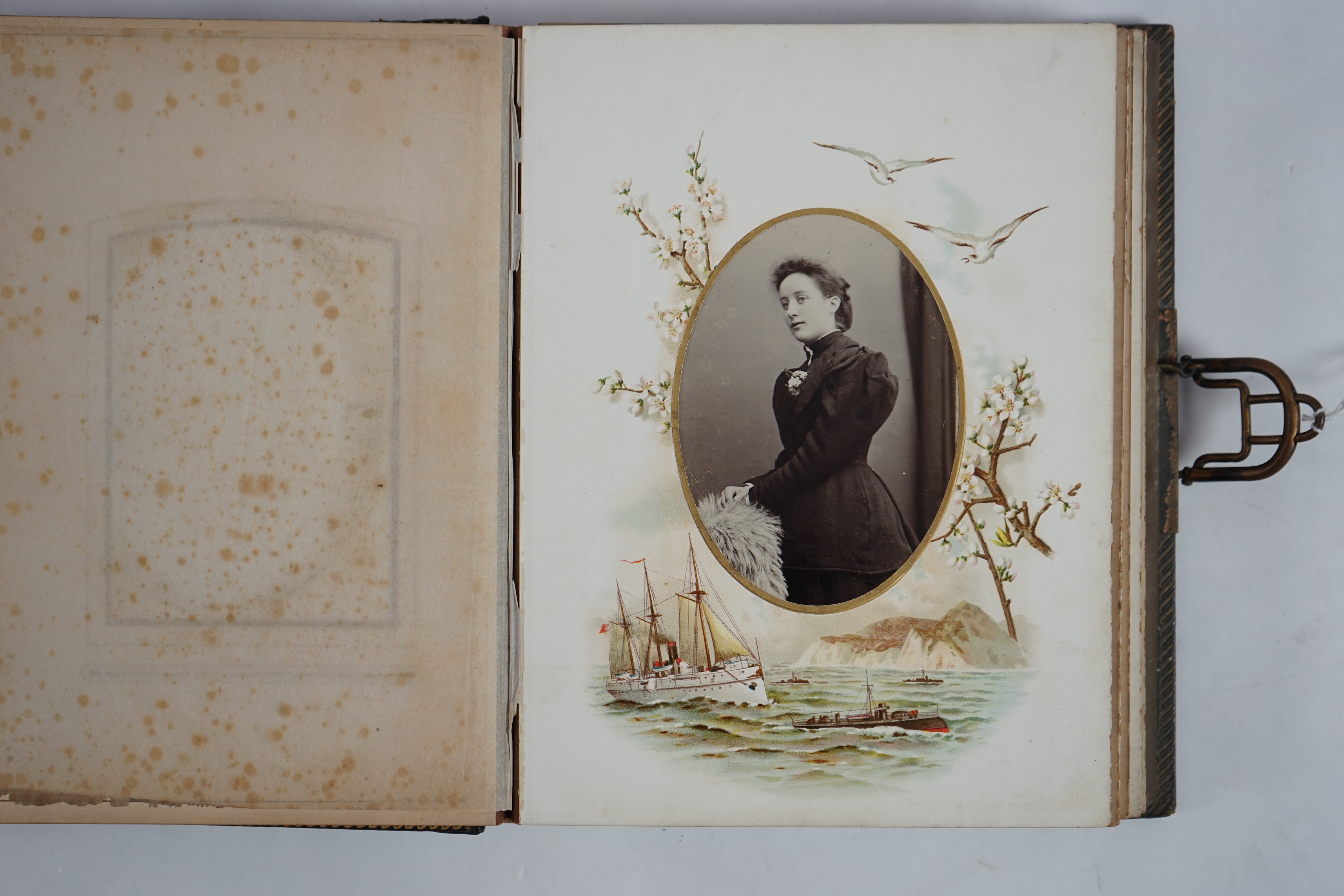 A late 19th century musical embossed leather photograph album 'The Seaside Album' by J.C.M Co. Ltd